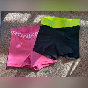 2 Pairs Nike Pro Shorts Pink Black XS